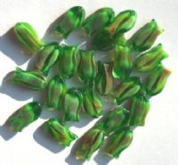 25 15mm Green and White Marble Fish Beads